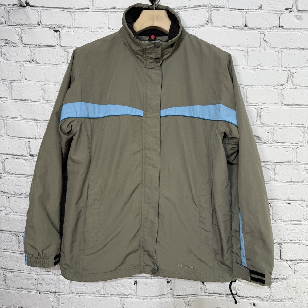LL Bean Sample Jacket Womens Size L Tan Blue Colorblock Packable Outer Shell